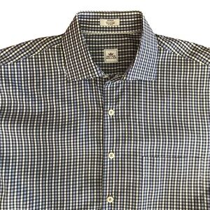 Peter Millar Men’s Cotton Long Sleeve White Blue Check Button Up Shirt Sz medium